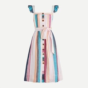 J Crew Button-Up MIDI in Mixed Rainbow Stripe